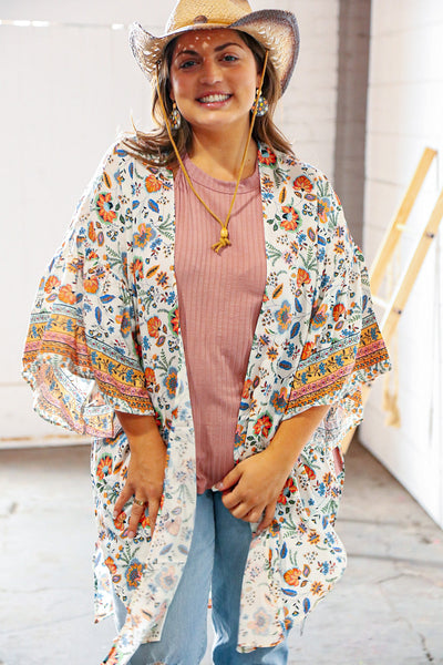 Bohemian Ruffle Sleeve Rayon Challis Open Kimono