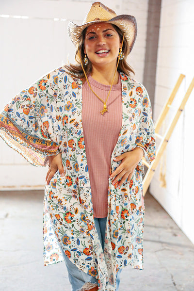 Bohemian Ruffle Sleeve Rayon Challis Open Kimono