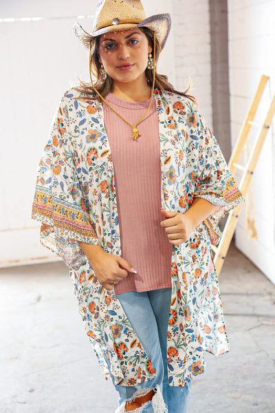 Bohemian Ruffle Sleeve Rayon Challis Open Kimono