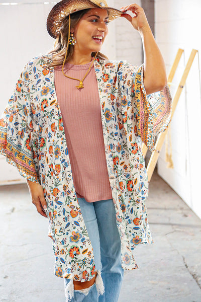 Bohemian Ruffle Sleeve Rayon Challis Open Kimono