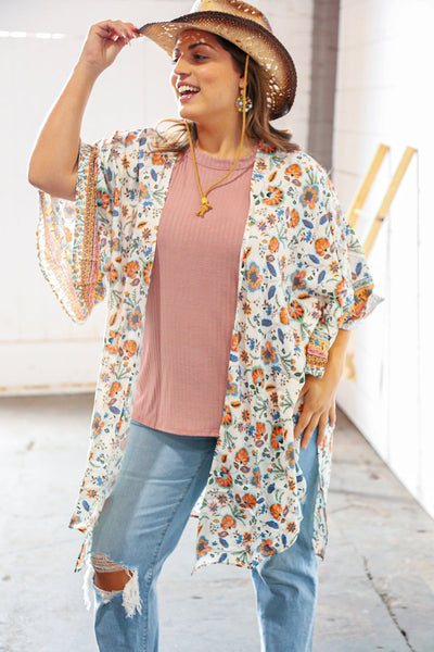 Bohemian Ruffle Sleeve Rayon Challis Open Kimono