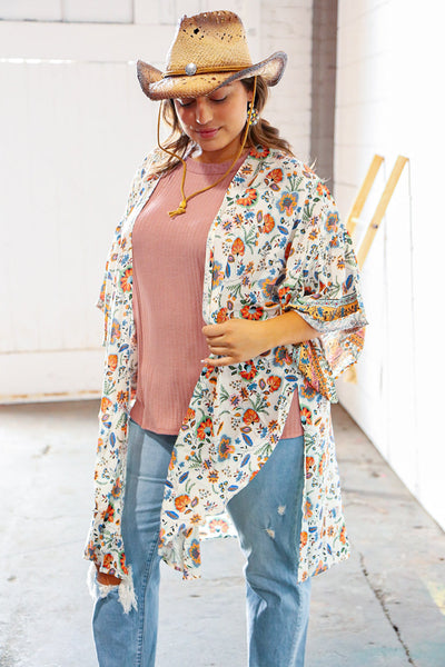 Bohemian Ruffle Sleeve Rayon Challis Open Kimono