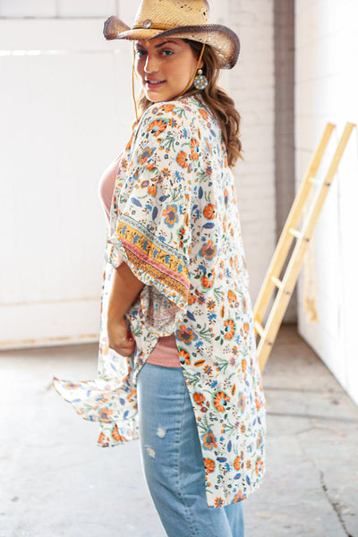 Bohemian Ruffle Sleeve Rayon Challis Open Kimono