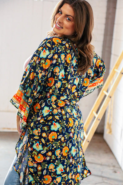 Navy Boho Paisley Rayon Challis Open Kimono