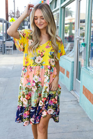 Multicolor Floral Print Tiered Dress