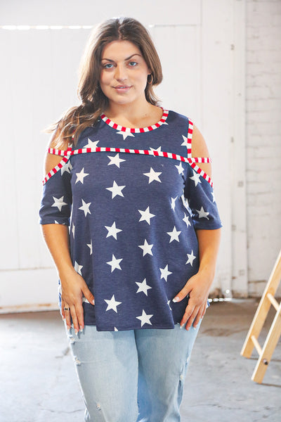 Stars and Stripes Patriotic Cold Shoulder Top