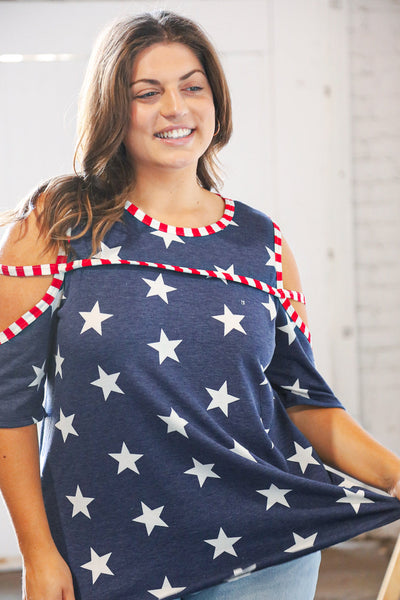 Stars and Stripes Patriotic Cold Shoulder Top