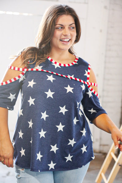 Stars and Stripes Patriotic Cold Shoulder Top