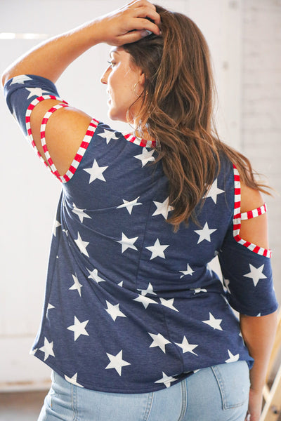 Stars and Stripes Patriotic Cold Shoulder Top