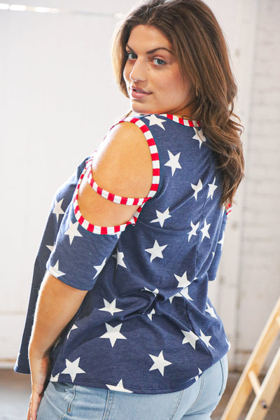 Stars and Stripes Patriotic Cold Shoulder Top