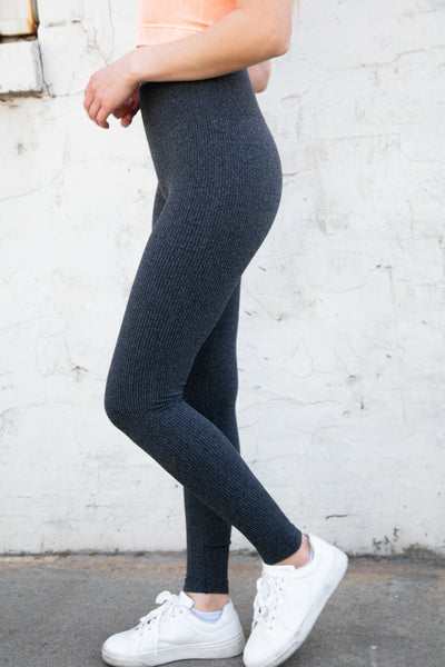 Charcoal Ribbed Seamless High Waisted Leggings