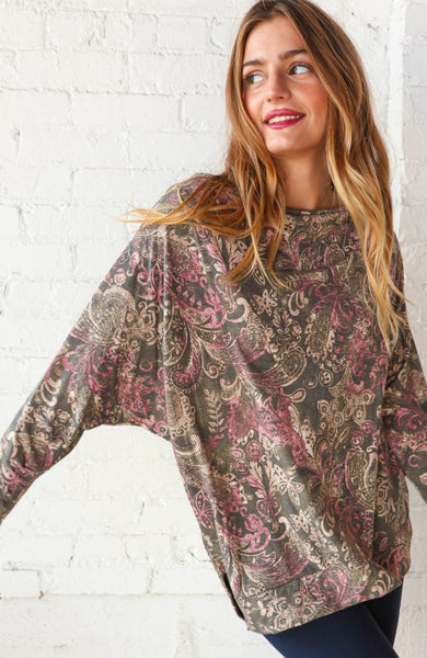 Paisley Print Drop Neck Tunic Top