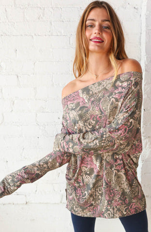 Paisley Print Drop Neck Tunic Top