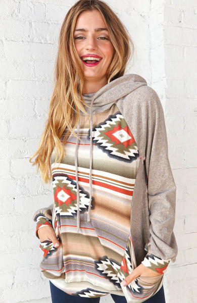 Hacci Aztec Print Turtleneck with Side Pockets