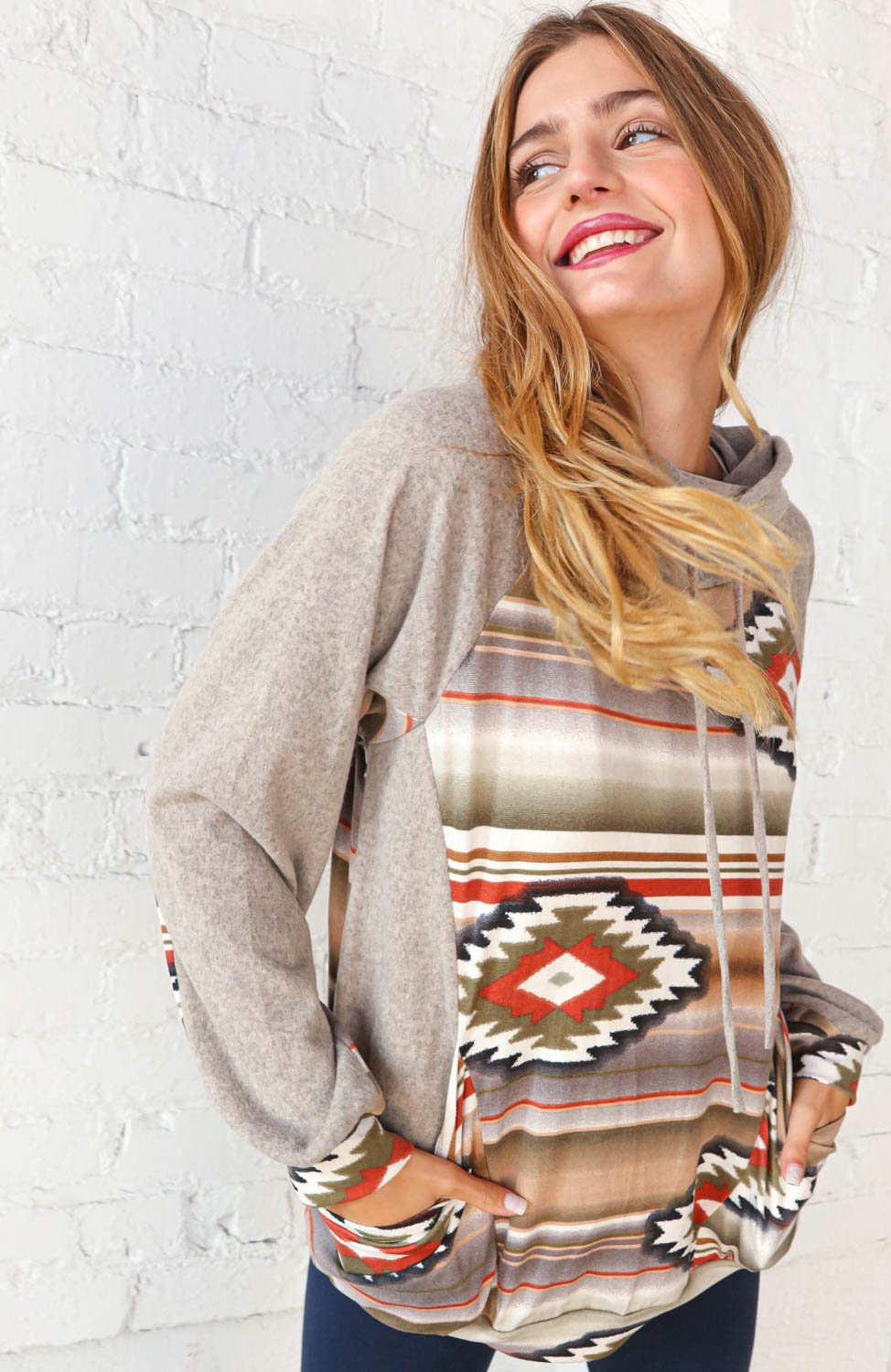 Hacci Aztec Print Turtleneck with Side Pockets