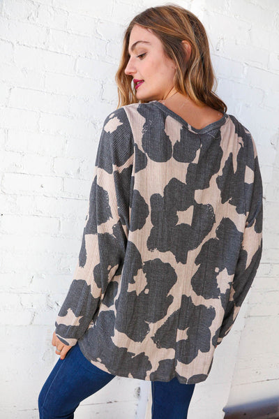 Animal Print Slub Rib Dolman Sleeve Tunic