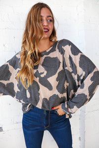 Animal Print Slub Rib Dolman Sleeve Tunic