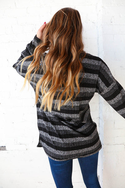 Black and Grey V Neck  Stripe Sweater