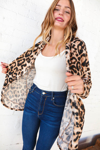 French Terry Animal Print Open Cardigan