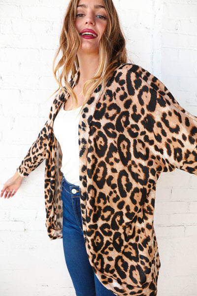 French Terry Animal Print Open Cardigan