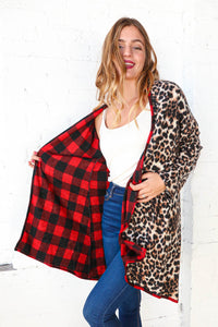 Buffalo Plaid & Animal Print Contrast Cardigan