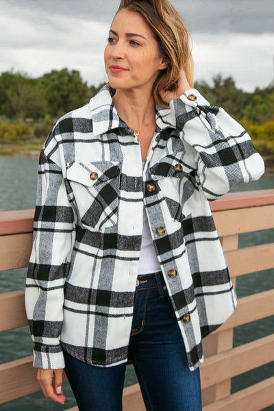 Black and White Button Down Plaid Jacket