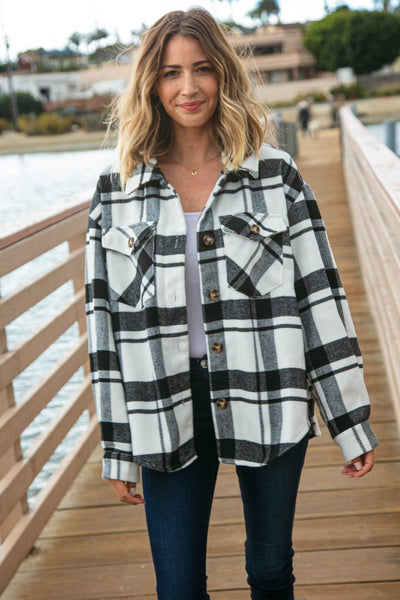 Black and White Button Down Plaid Jacket