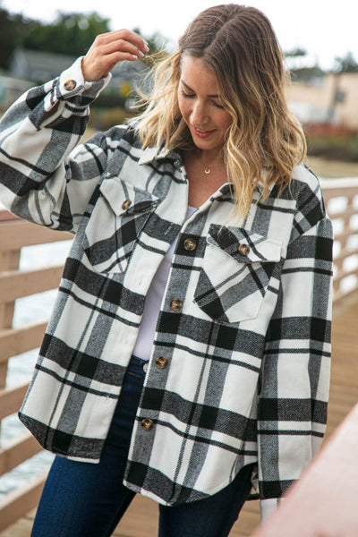 Black and White Button Down Plaid Jacket