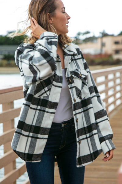 Black and White Button Down Plaid Jacket