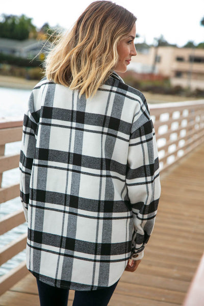 Black and White Button Down Plaid Jacket