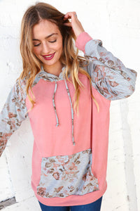 Coral and Silver Floral Print Hoodie