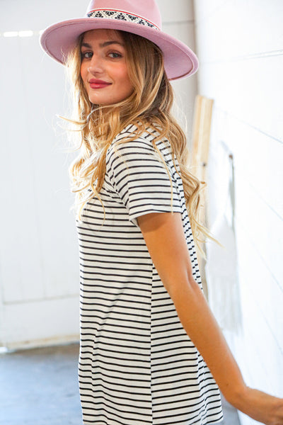 Black/Ivory Stripe Knotted Short Sleeve Top