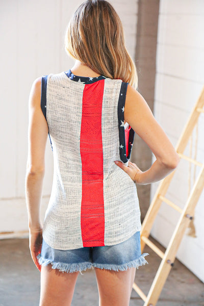 Two Tone Slub Star Banded Knit Tank