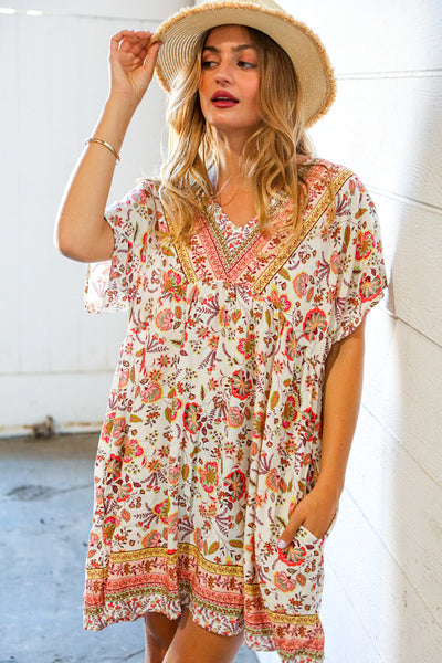 Boho Paisley Print Woven Pocketed Dress