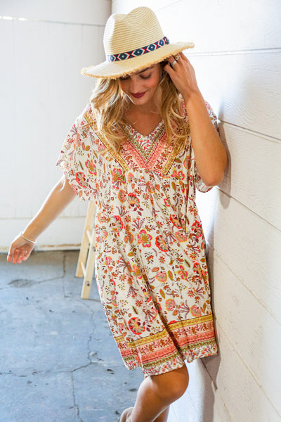 Boho Paisley Print Woven Pocketed Dress