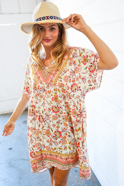 Boho Paisley Print Woven Pocketed Dress