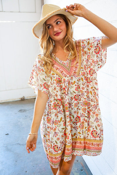 Boho Paisley Print Woven Pocketed Dress