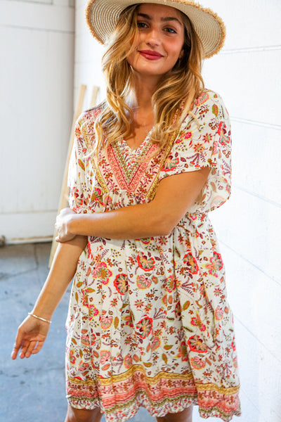 Boho Paisley Print Woven Pocketed Dress