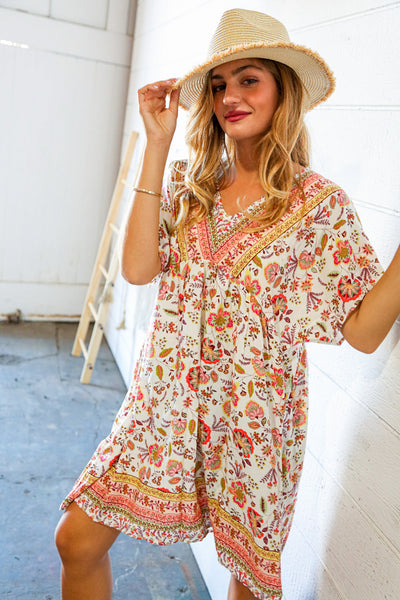 Boho Paisley Print Woven Pocketed Dress