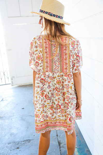 Boho Paisley Print Woven Pocketed Dress