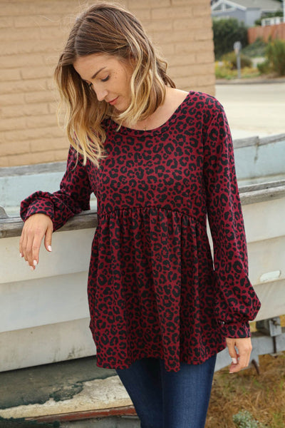 Plum Leopard Hacci Babydoll Long Sleeve Top