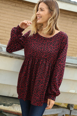 Plum Leopard Hacci Babydoll Long Sleeve Top