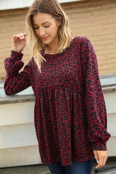 Plum Leopard Hacci Babydoll Long Sleeve Top