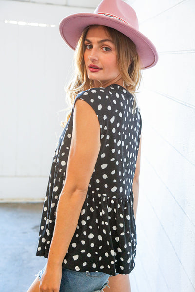 Black Spotted Leopard Sleeveless Soft Knit Top