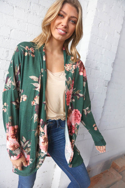 French Terry Floral  Print Open Cardigan