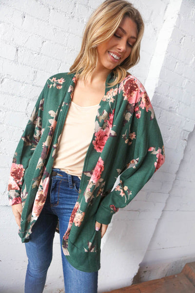 French Terry Floral  Print Open Cardigan