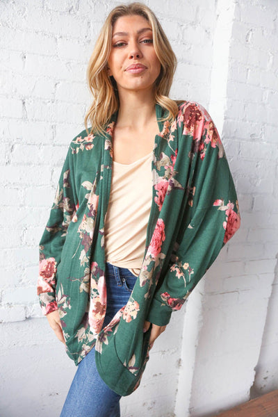 French Terry Floral  Print Open Cardigan