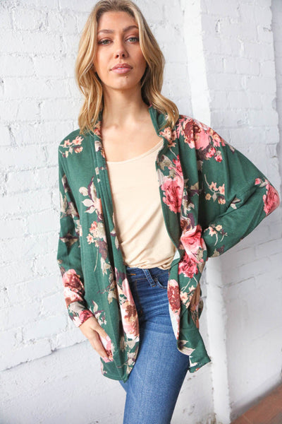 French Terry Floral  Print Open Cardigan