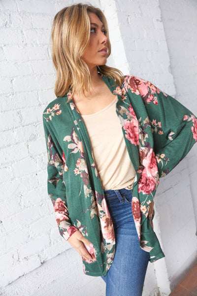 French Terry Floral  Print Open Cardigan