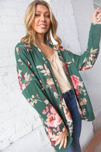 French Terry Floral  Print Open Cardigan